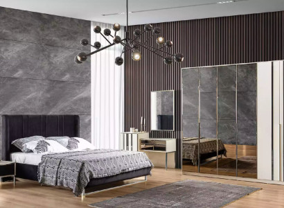 Bett 2x Nachttische 6tlg. Schlafzimmer Kleiderschrank Design Modern Luxus